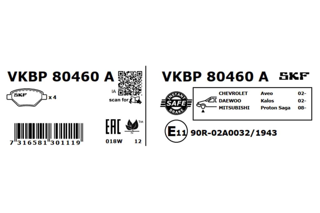 Jogo de 4 pastilhas de travão SKF ref. VKBP 80460 A